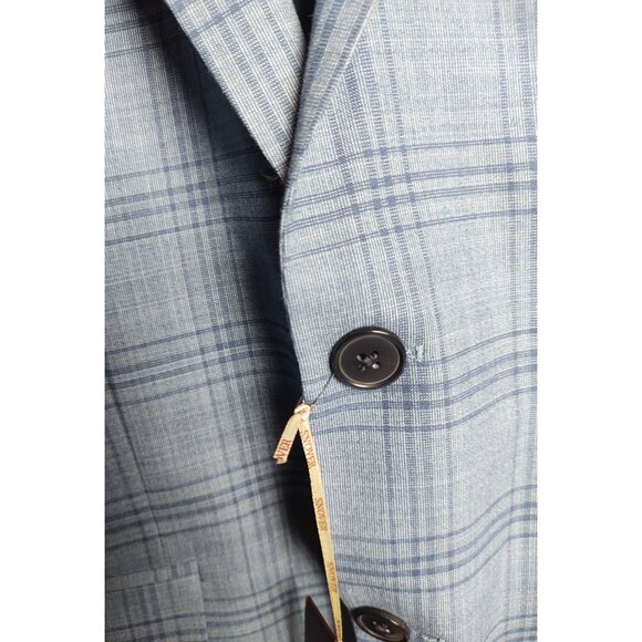Snover Light Blue Check Blazer Men's Size 38 Business Formal Jacket - Picture 7 of 10
